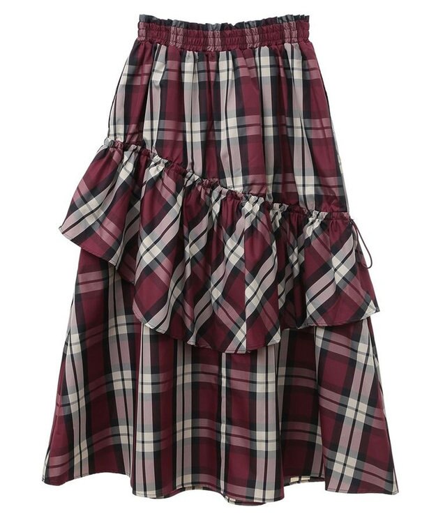 Green Parks ・ＳＵＧＡＲＳＰＯＯＮチェックドロストティアードスカー Bordeaux