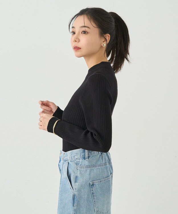 earth music&ecology やわらかタッチハイネックリブニットプルオーバー Black