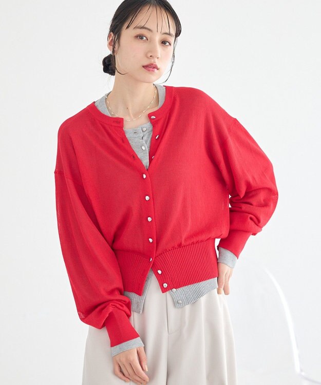 earth music&ecology ボタンアソートクルーネックカーディガン Red