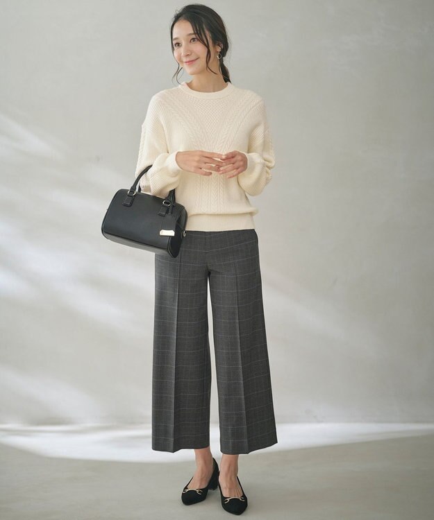 ANY SIS 【保温効果/ストレッチ】シリーズ累計13万枚突破！ビューティサーモ ワイドパンツ グレーグレンチェック
