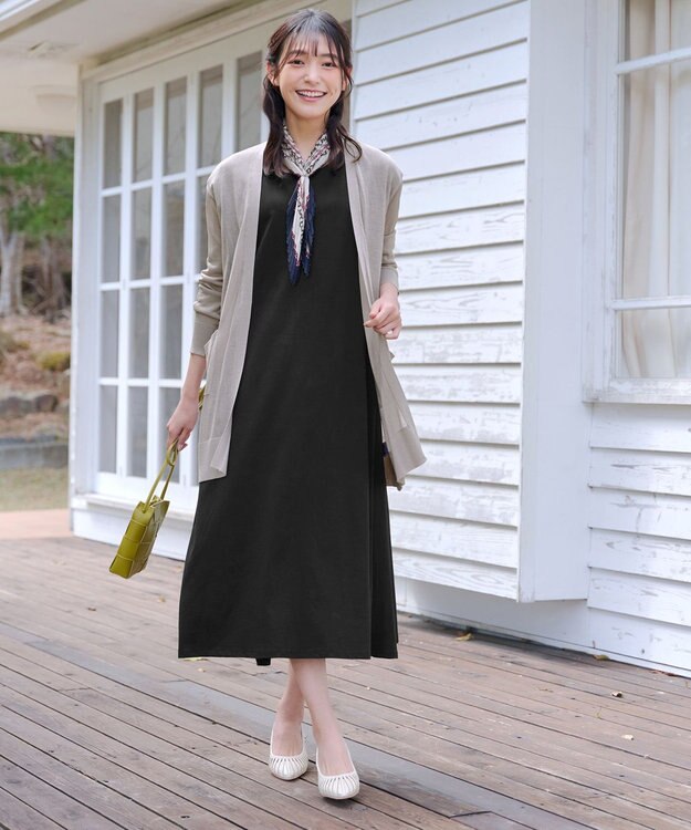 Tiaclasse 【洗える】フレンチスリーブカットソーワンピース ブラック