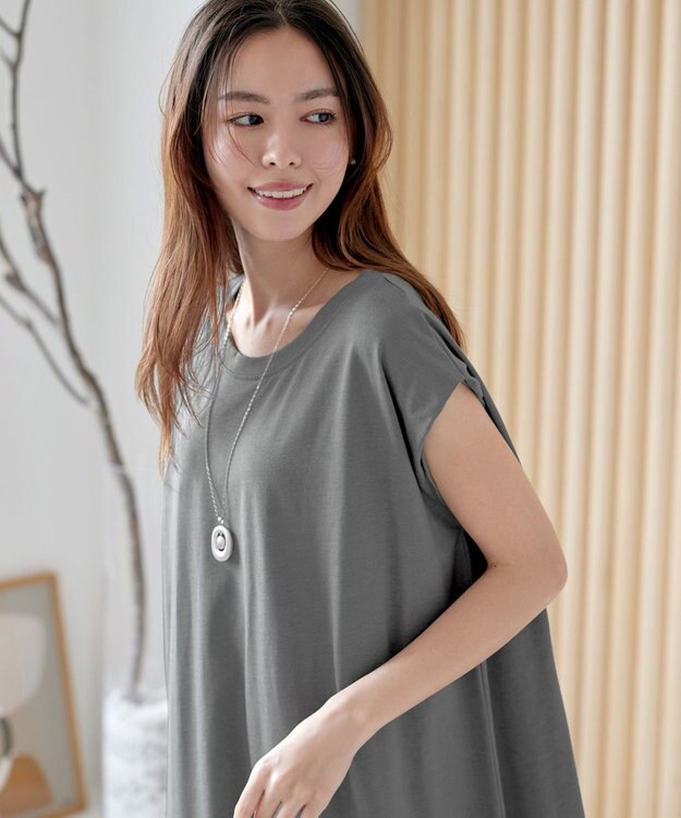 Tiaclasse 【洗える】フレンチスリーブカットソーワンピース グレー