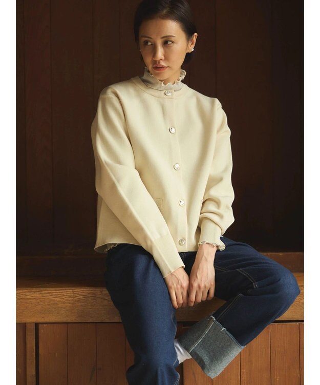 Green Parks ゴールド釦ボックス型カーディガン Ecru