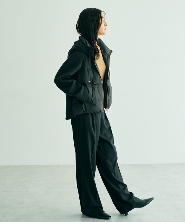 YECCA VECCA 中綿×カットボンディングZIPフーディー Black