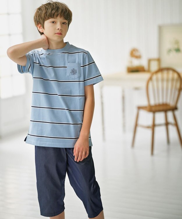 J.PRESS KIDS 【100-130㎝】マルチボーダー 半袖Ｔシャツ サックスブルー系1