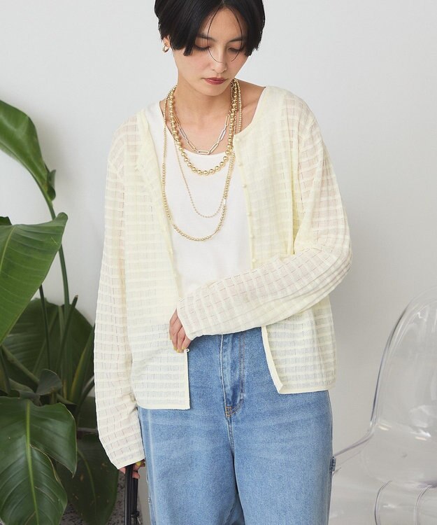 AMERICAN HOLIC シアーチェックカーディガン Yellow