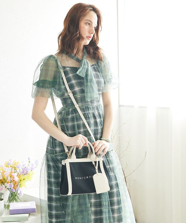 style code 【MERCURYDUO/マーキュリーデュオ】カードケース付 軽量キャンバスロゴ 2WAYトートバッグ ブラックアイボリー