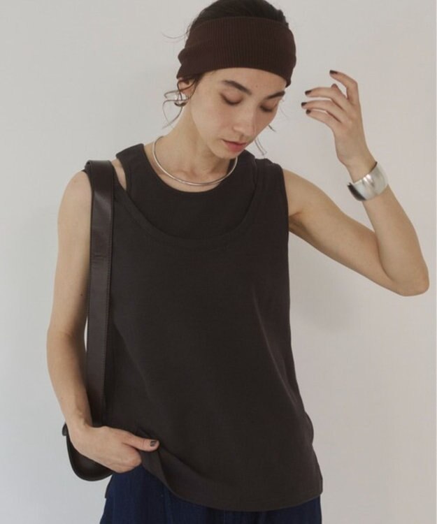 WEGO 【ANGIE VINTAGE】ワッフルフェイクレーヤードタンクトップ ブラック中濃色