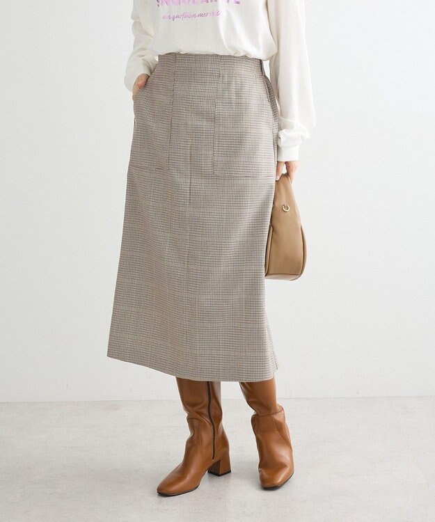 Green Parks きれいシルエットチェックＡラインスカート Brown