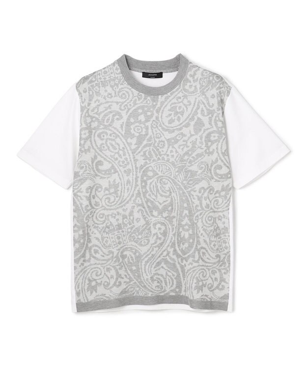 JOSEPH HOMME オリエンタルジャガードニットブロック　クルーネック半袖カットソー ライトグレー系