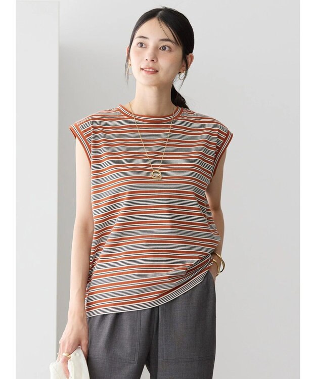 AMERICAN HOLIC マルチボーダーノースリーブカットプルオーバー Terracotta