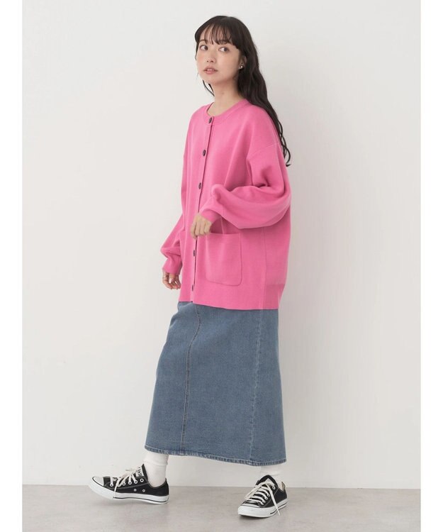 earth music&ecology クルーネックミドル丈カーディガン Pink