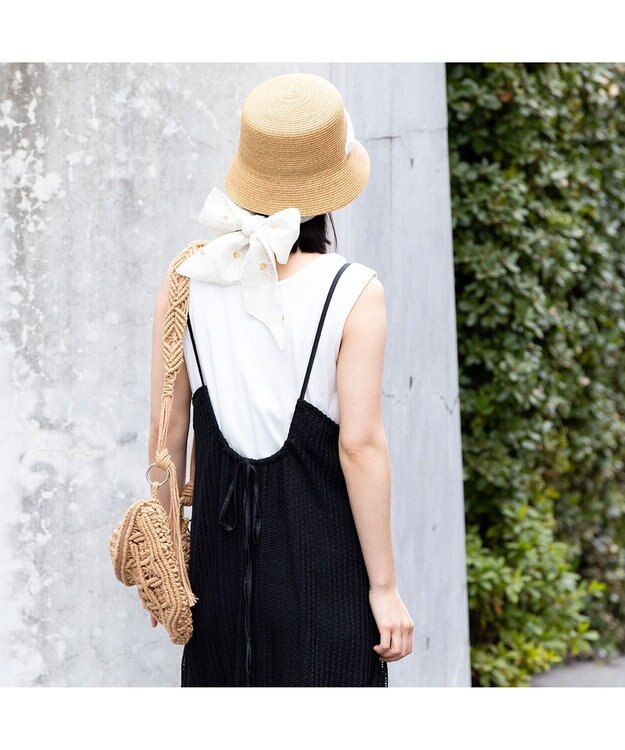 林八百吉商店 un chapeau  スカーフ付ペーパーハット ナチュラル