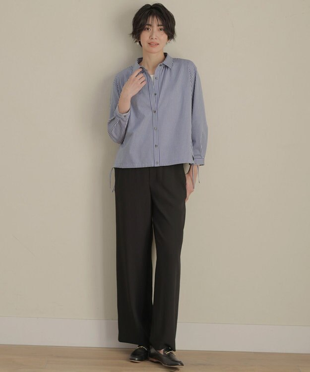 J.PRESS LADIES Jカミーチェストライプ シャツカラー カットソー ネイビーストライプ系