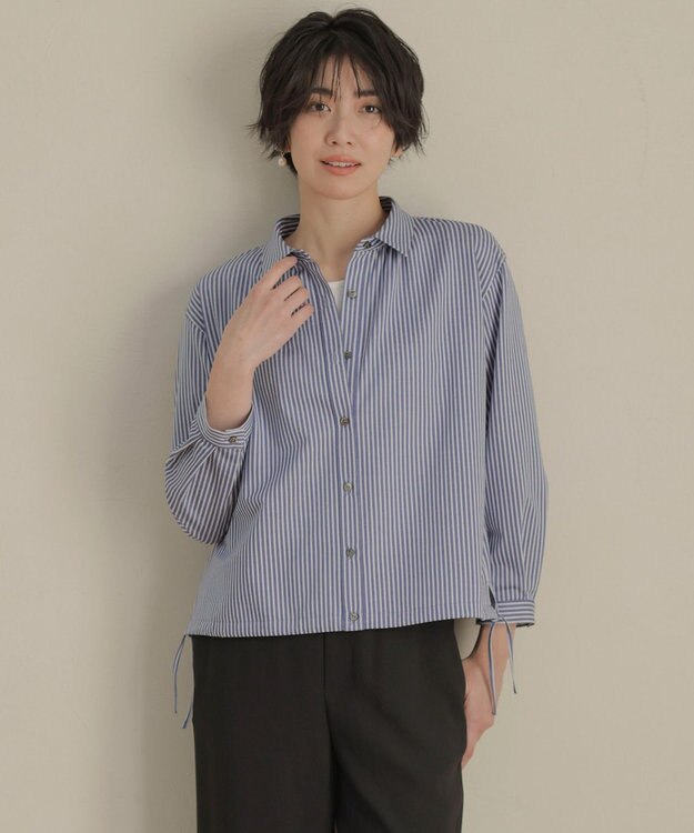 J.PRESS LADIES Jカミーチェストライプ シャツカラー カットソー ネイビーストライプ系