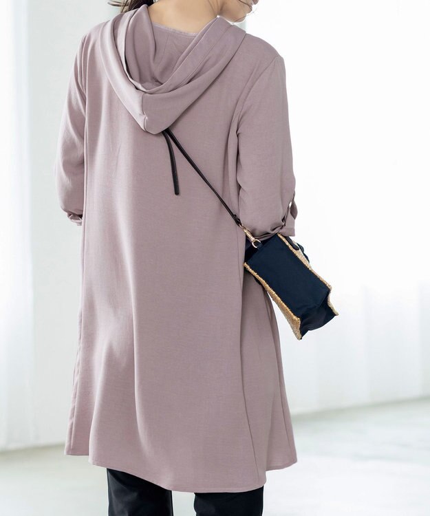 Tiaclasse 【新色追加・洗える】麻調パーカーチュニックブラウス モカ