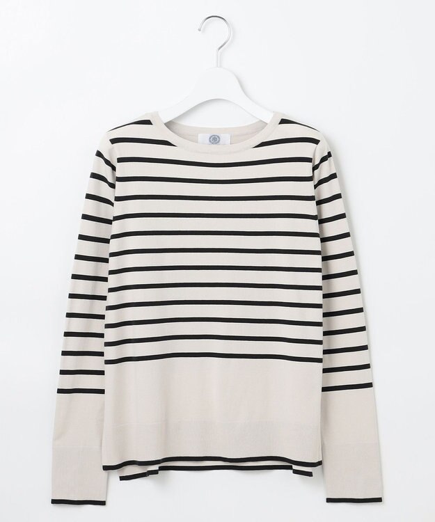 J.PRESS LADIES L 【洗える】VIGODA ボーダー ニット ライトグレー×スレート系