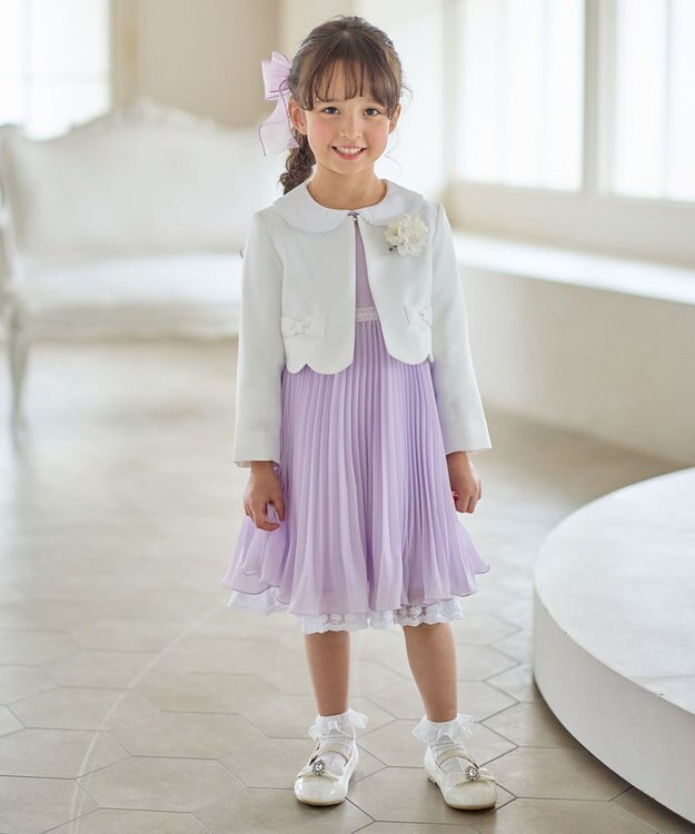 ANY KIDS 【2点セット】リボンボレロジャケット+シフォンプリーツ ワンピース ラベンダー