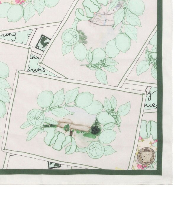 MOONBAT 【日本製】SWASH LONDON ポストカードプリント コットン スカーフハンカチ グリーン