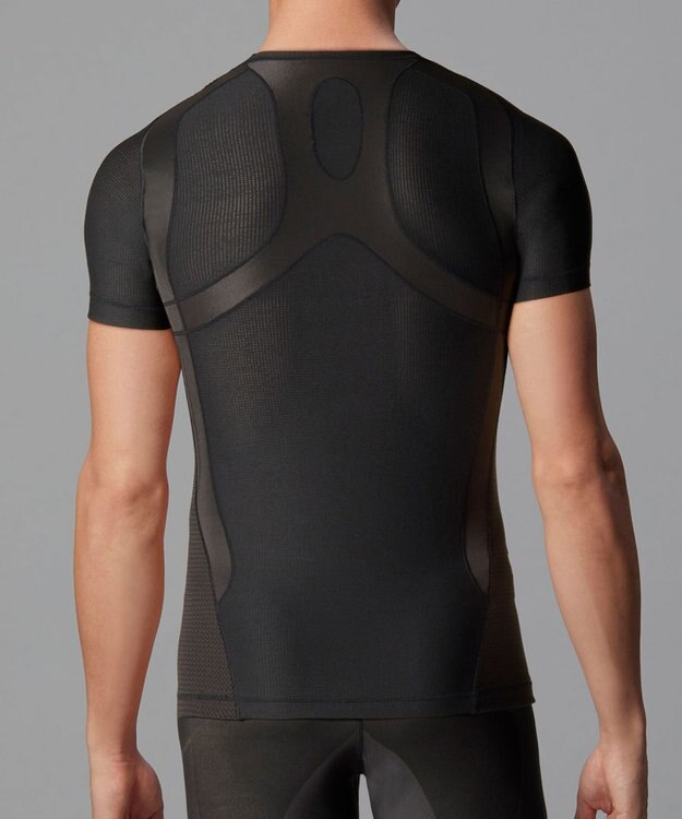 CW-X 【MEN】 CW-X 機能性トップス 【JYURYU TOP】 メッシュ 半袖 肩が動かしやすくなる 運動時の疲労を軽減 ゴルフ 球技 マラソン JAO395 /ワコール ブラック