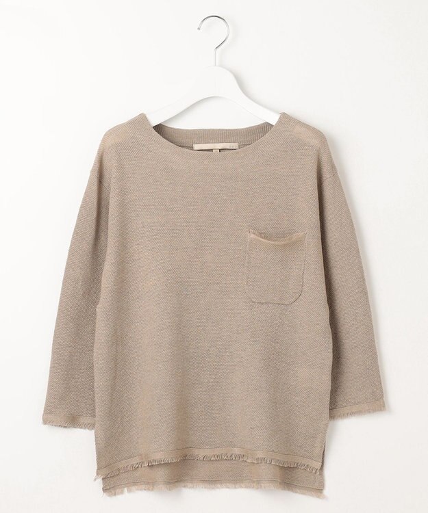 自由区 L 【洗える】リネンフリンジディテール8分袖 ニット ベージュ系