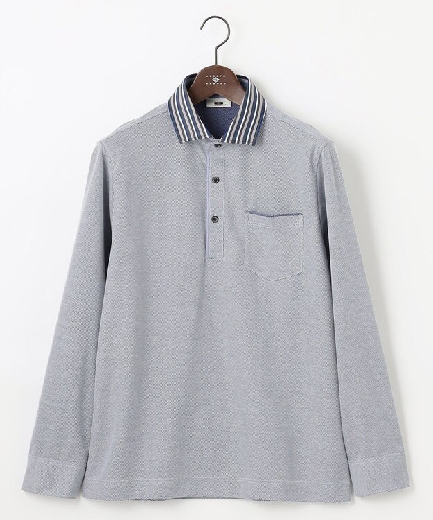 JOSEPH ABBOUD 【消臭などの高機能】オーガニックコットン ダディ 長袖 ポロシャツ ブルー系