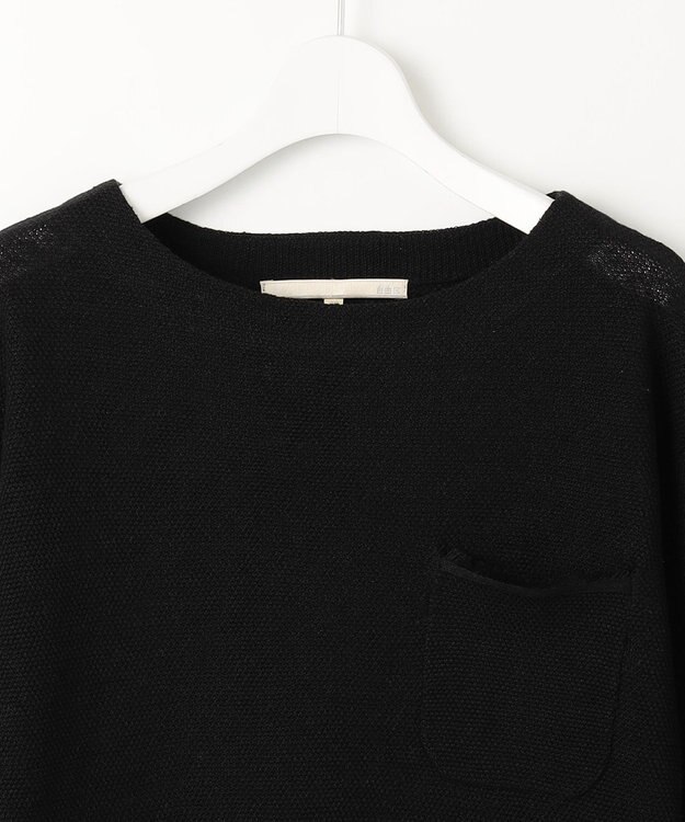 自由区 L 【洗える】リネンフリンジディテール8分袖 ニット ブラック系