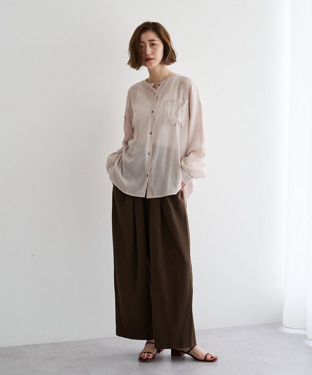 YECCA VECCA ドライタッチシアーバンドカラーシャツ Gray Beige