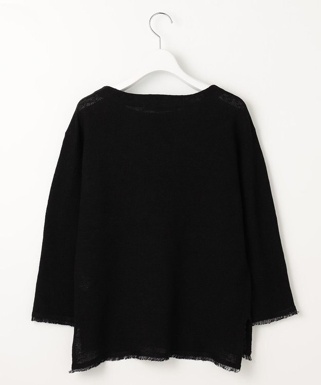 自由区 L 【洗える】リネンフリンジディテール8分袖 ニット ブラック系