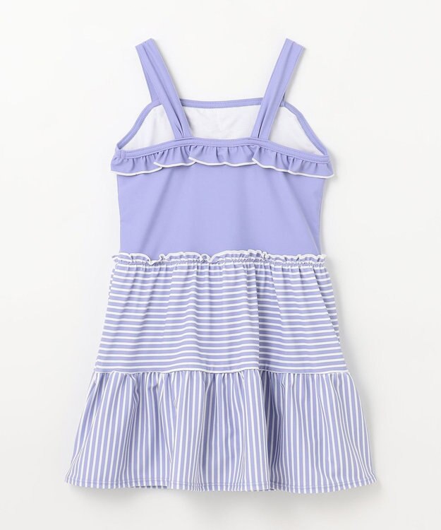 組曲 KIDS 【XS-Lサイズ】ストライプ スイムウェア(ワンピース) ラベンダー系1
