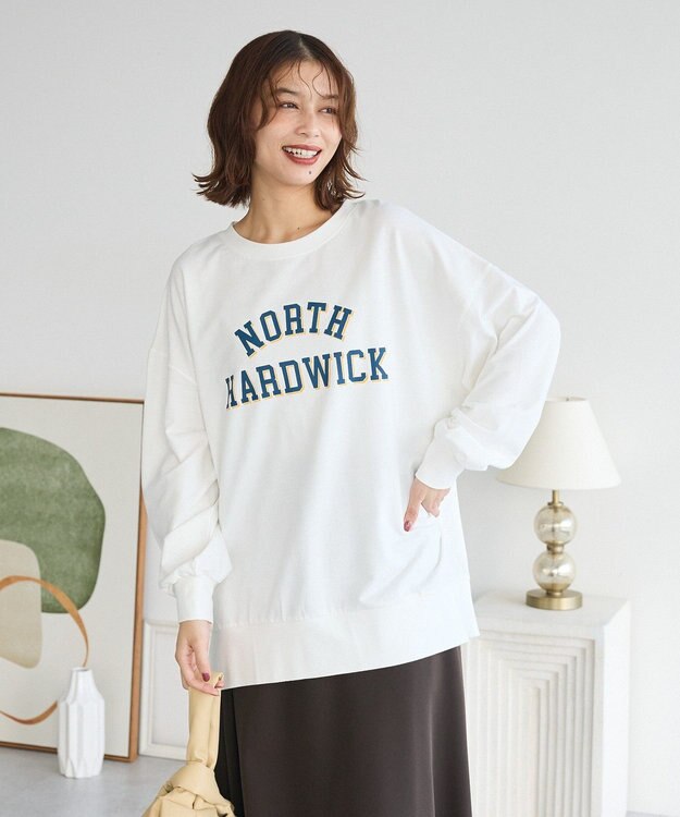 Green Parks カレッジロゴ裏毛チュニック Off White