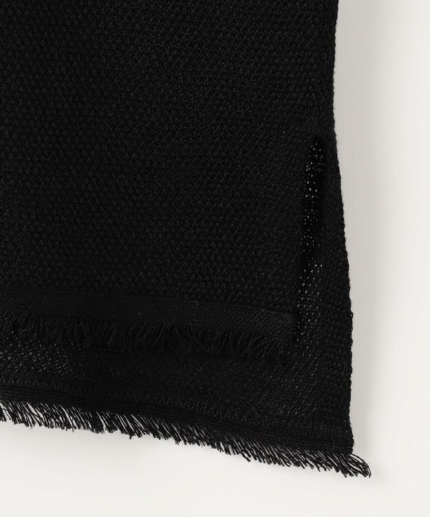 自由区 L 【洗える】リネンフリンジディテール8分袖 ニット ブラック系