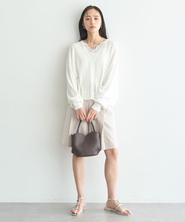 earth music&ecology 【2WAY】レーストリムシアーニットカーディガン Ivory