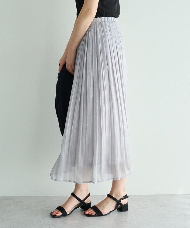 YECCA VECCA シャイニーサテンプリーツスカート Light Gray