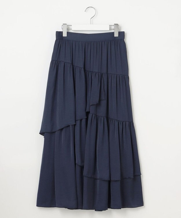 Feroux 【洗える】ランダムティアードスカート ネイビー系