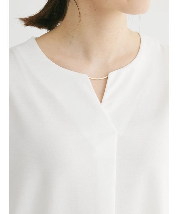 Green Parks バー付き７分袖ブラウソー Off White