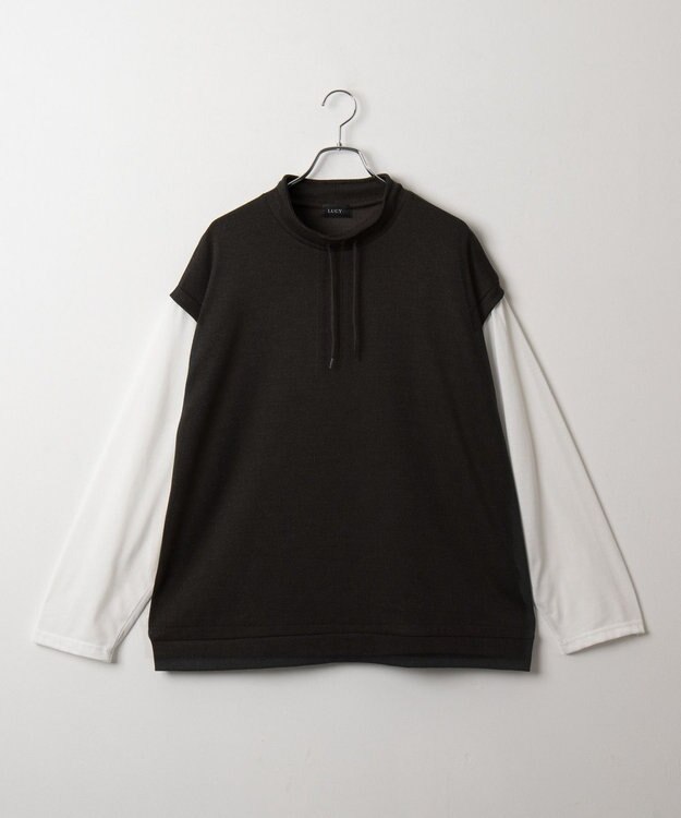 WEGO フェイクレイヤードモックネックベストT（LS） ブラック中濃色