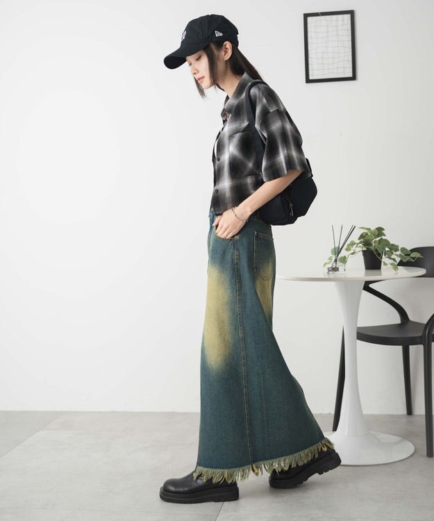 WEGO 【手洗い可/綿100％】オンブレチェックショートシャツ ブラックチェック1