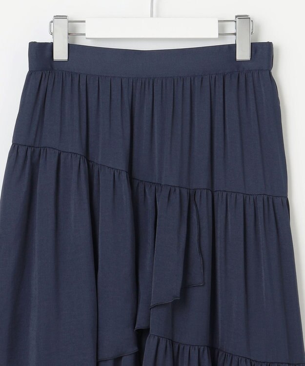 Feroux 【洗える】ランダムティアードスカート ネイビー系