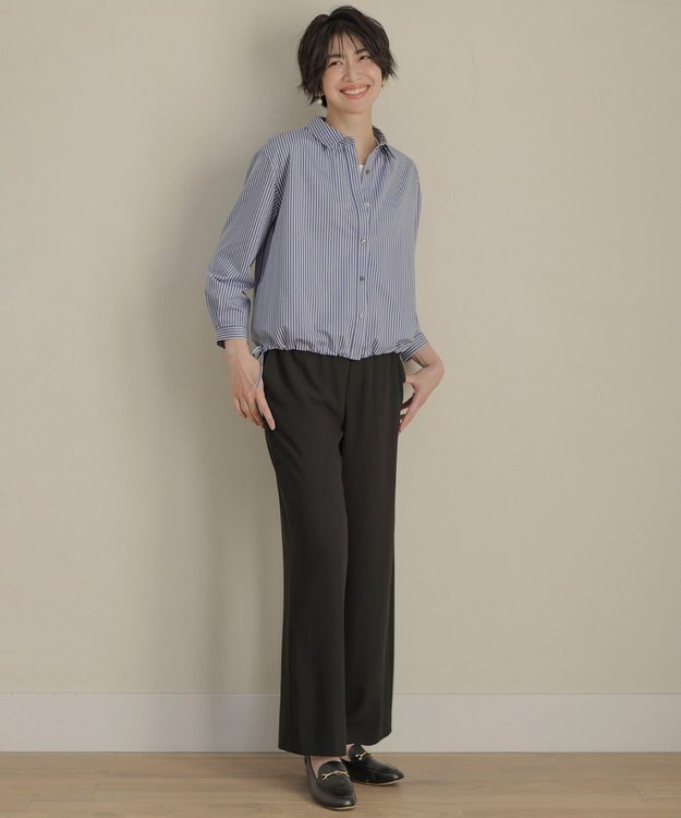 J.PRESS LADIES Jカミーチェストライプ シャツカラー カットソー ネイビーストライプ系