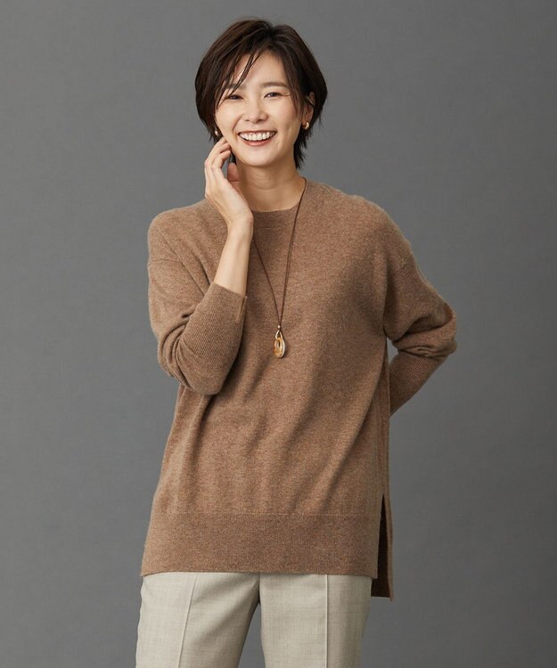 J.PRESS LADIES 【洗える】CASHMERE BLEND クルーネック ニット ブラウン系