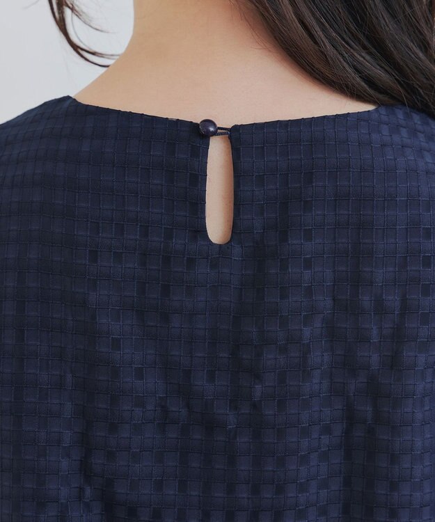 Tiaclasse 【洗える】シアーチェックパフスリーブチュニックブラウス ネイビー