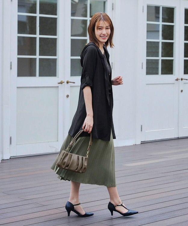 Tiaclasse 【新色追加・洗える】麻調パーカーチュニックブラウス ブラック