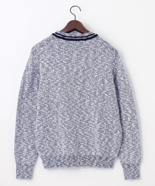 JOSEPH ABBOUD 【洗える・イタリア糸使用】コットンスラブ Vネック ニット ネイビー系