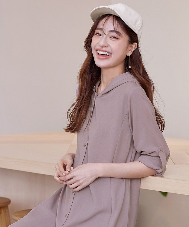 Tiaclasse 【新色追加・洗える】麻調パーカーチュニックブラウス モカ