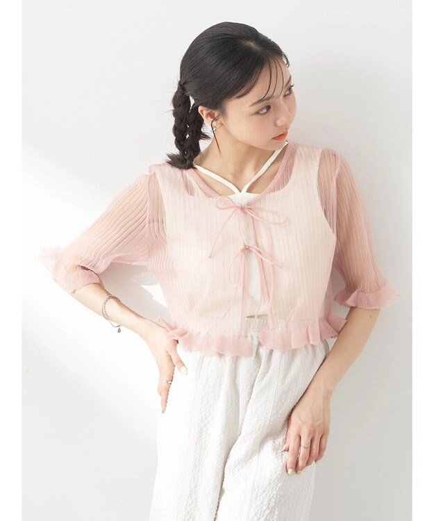 earth music&ecology シアーラメフリルカーディガン Pink