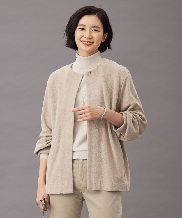 J.PRESS LADIES S ブークレー ノーカラーアウター ベージュ系