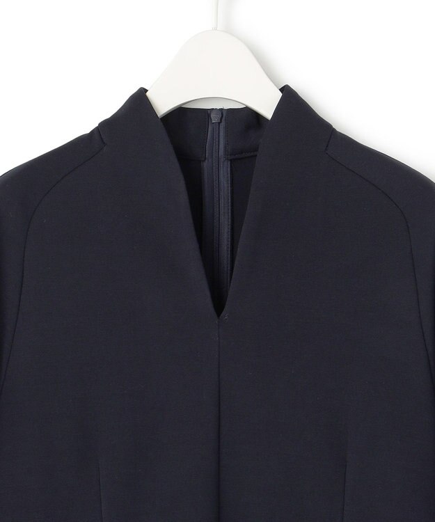 ICB 【洗える】 レーヨンストレッチポンチ フレアワンピース ネイビー系