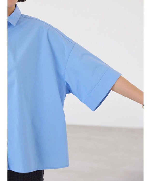 AMERICAN HOLIC イージーケア５分袖バックタックシャツ Sax