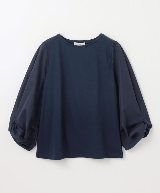 ANY 【洗濯機可/UVケア/アンチピリング】布帛ねじり袖コンビプルオーバー ネイビー